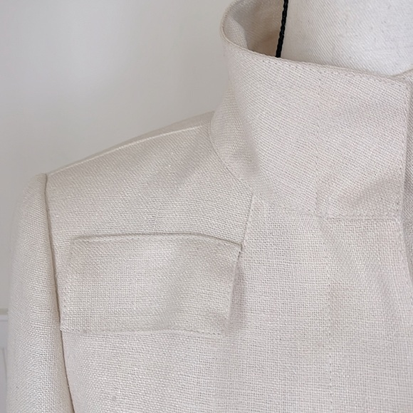 Carlisle Off White 💯 % Silk Linen Jacket High Neck Button Front Zipper Detail - Picture 2 of 10